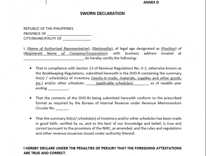 Sworn Statements for Inventory Listing