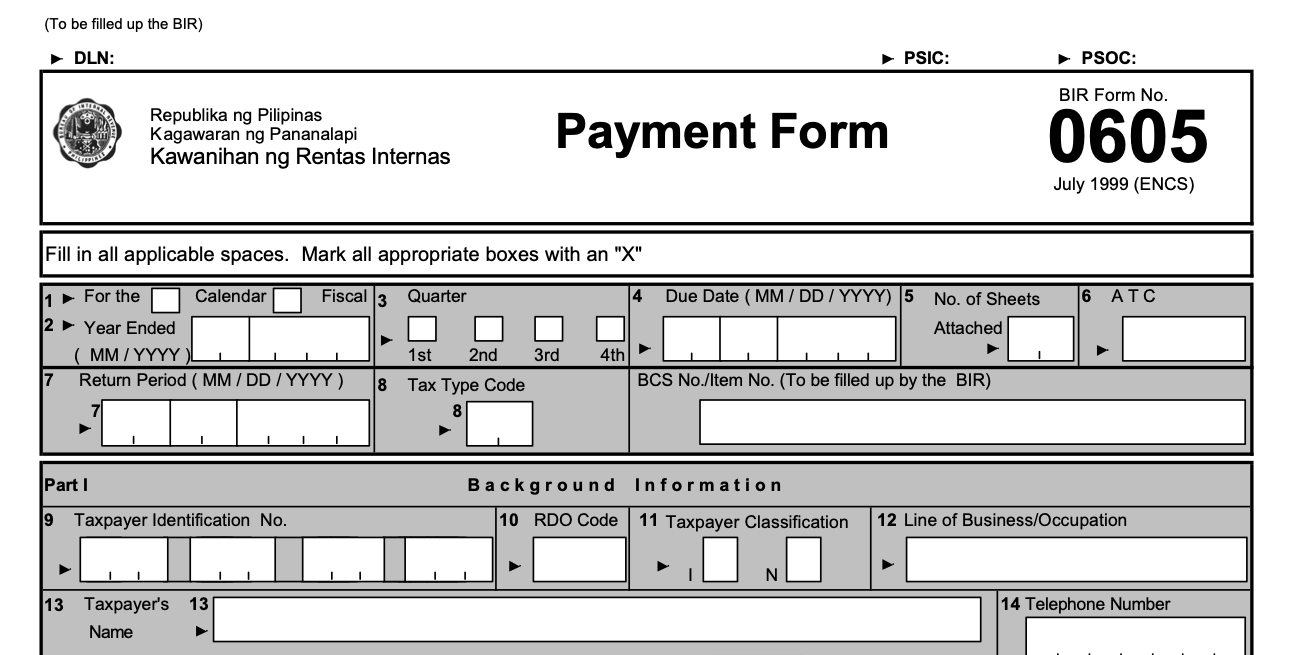 sample of payment form 0605