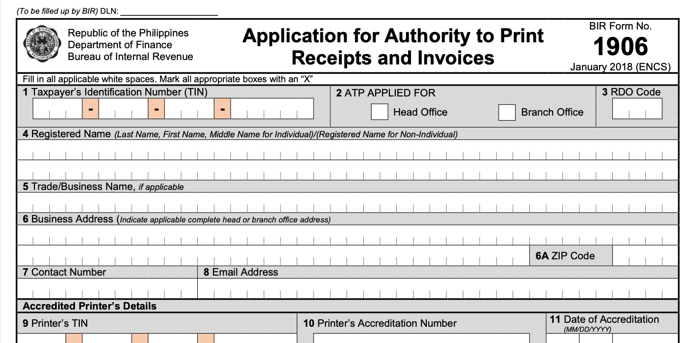 sample of BIR Form 1906