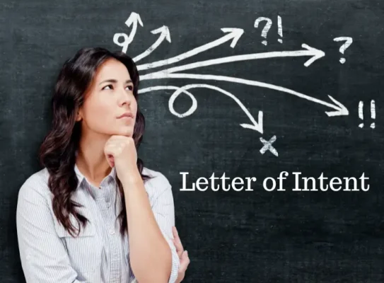 Woman thinking on how to create letter of intent