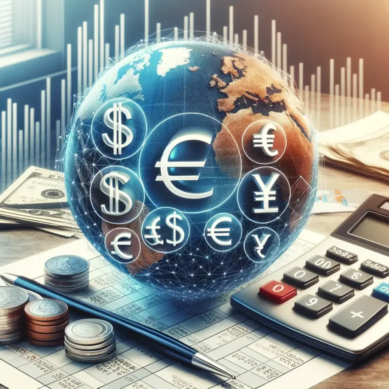 Here is the featured image created for an article about foreign tax credits. This image visually represents the concept of global finance and tax considerations, incorporating elements like a globe, a calculator, and various currencies, along with a background suggesting financial documents and graphs.